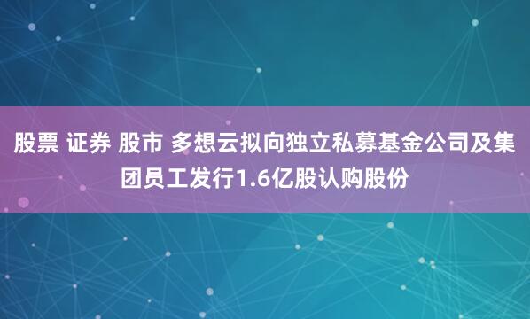 股票 证券 股市 多想云拟向独立私募基金公司及集团员工发行1.6亿股认购股份